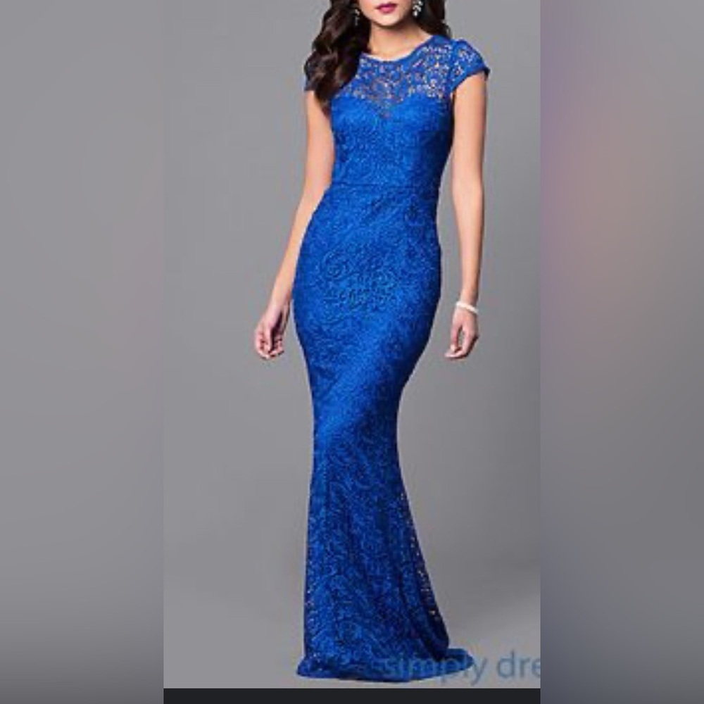 Chic Royal Blue Lace Maxi Dress